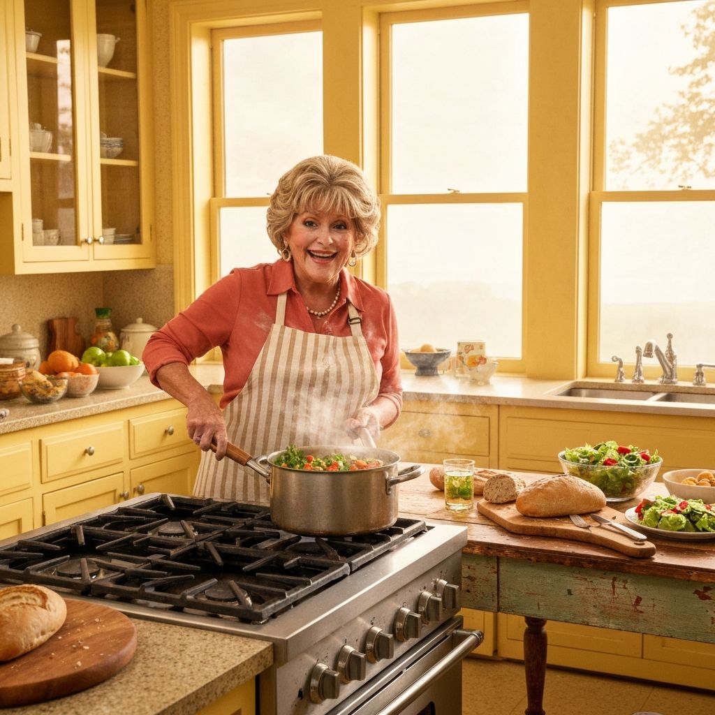 Paula Deen cookware on stove cooking delicious family meal